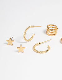 Gold Plated Star & Moon Stud Earrings 8-Pack - link has visual effect only