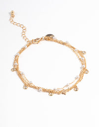 Gold Cubic Zirconia & Pearl Bead Anklet Pack - link has visual effect only