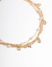 Gold Cubic Zirconia & Pearl Bead Anklet Pack - link has visual effect only