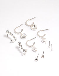 Silver Diamante Pearl Heart Mixed Earring Hoop 5-Pack - link has visual effect only