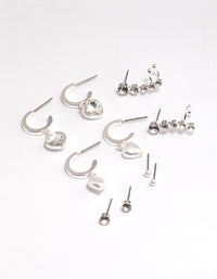 Silver Diamante Pearl Heart Mixed Earring Hoop 5-Pack - link has visual effect only