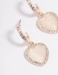 Rose Gold Catseye Diamante Heart Huggie Earrings - link has visual effect only
