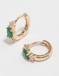 Gold & Green Stone Diamante Mini Huggie Earrings - link has visual effect only