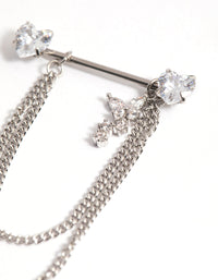 Surgical Steel Cubic Zirconia Chain Nipple Piercing - link has visual effect only