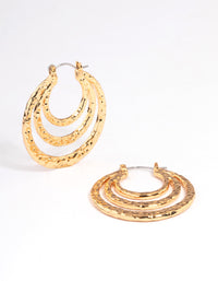 Gold Plated Hammered Trio Row Hoop Earrings - link has visual effect only