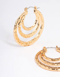 Gold Plated Hammered Trio Row Hoop Earrings - link has visual effect only