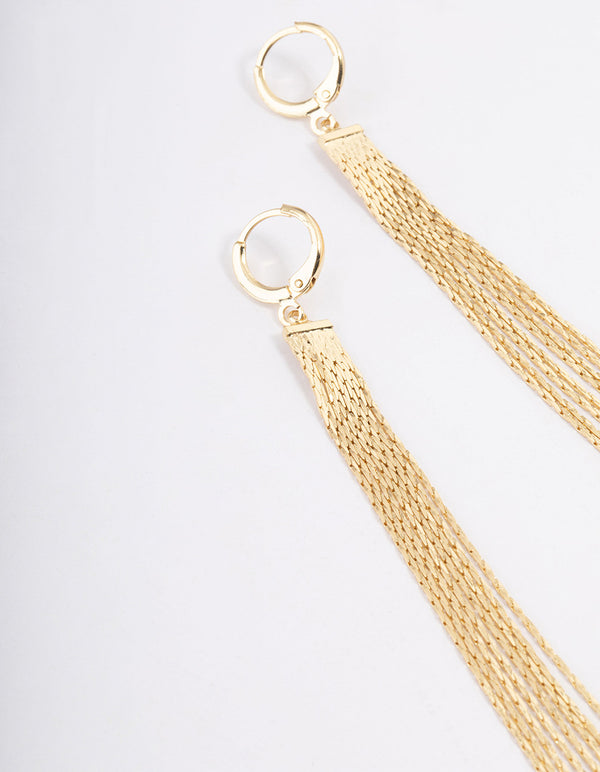 Gold Plated Long Tassel Huggie Earrings - Lovisa
