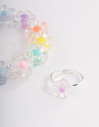 Kids Pastel Flower Stretch Bracelet & Ring Set - link has visual effect only