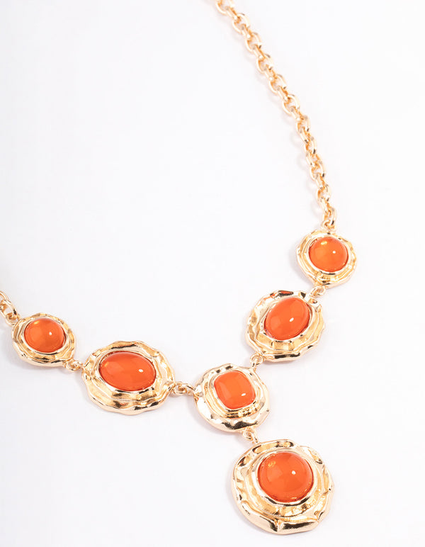 Gold Hammered Disc Stone Y-Necklace
