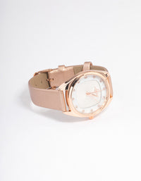 Rose Gold Coloured Square Face Textured Faux Leather Watch - link has visual effect only