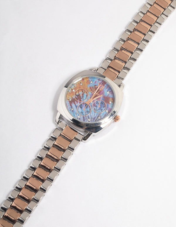 Mixed Metal Multi-Coloured Link Watch