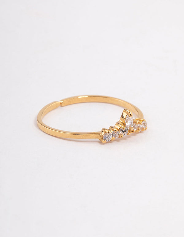 Gold Plated Sterling Silver Wishbone Cubic Zirconia Ring