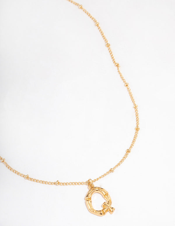 Letter 'Q' Gold Plated Bamboo Initial Necklace
