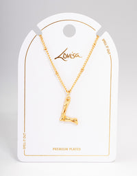 Letter 'L' Gold Plated Bamboo Initial Necklace - link has visual effect only