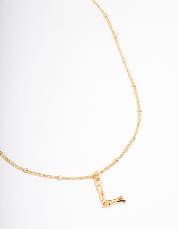 Letter 'L' Gold Plated Bamboo Initial Necklace