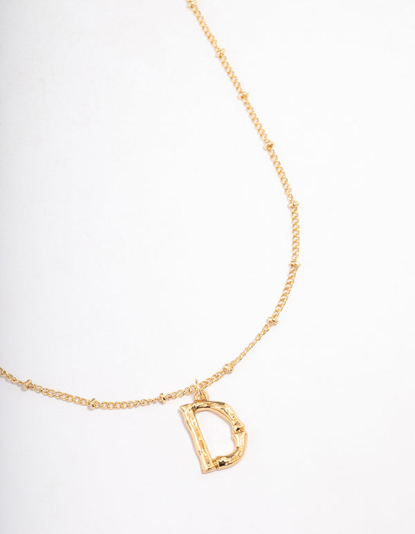 Letter 'D' Gold Plated Bamboo Initial Necklace