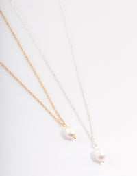 Mixed Metal Single Freshwater Pearl Pendant Necklace Pack - link has visual effect only