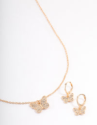 Gold Pave Butterfly Huggie Jewellery Set - link has visual effect only