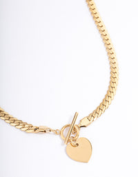 Gold Plated Stainless Steel Heart FOB Flat Chain Necklace - link has visual effect only