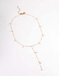 Gold Plated Stainless Steel Pearl Y-Neck Drop Necklace - link has visual effect only