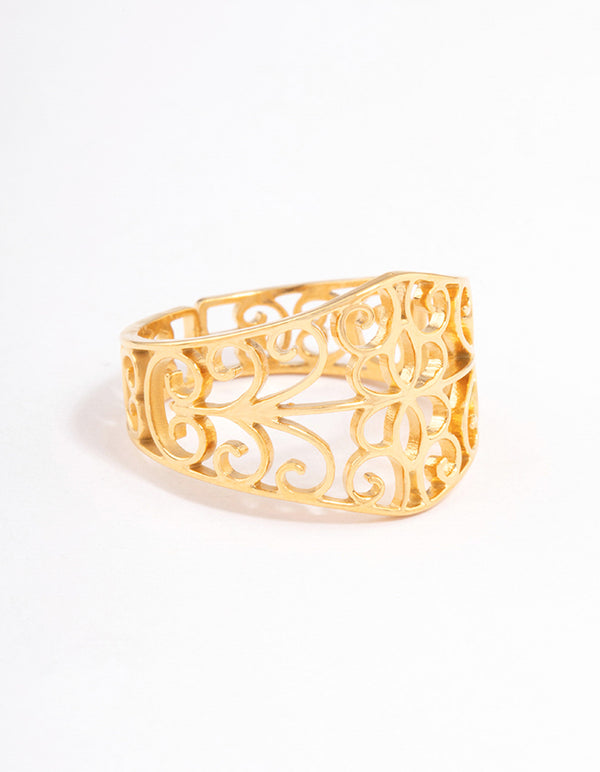 Gold Plated Stainless Steel Fine Swirl Filigree Ring