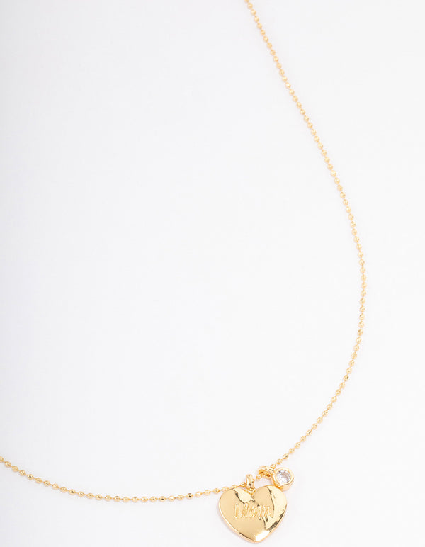 Gold Plated 'Mum' Heart Cubic Zirconia Necklace