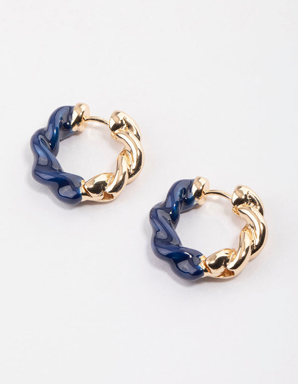 Gold Twisting Enamel Hoop Earrings