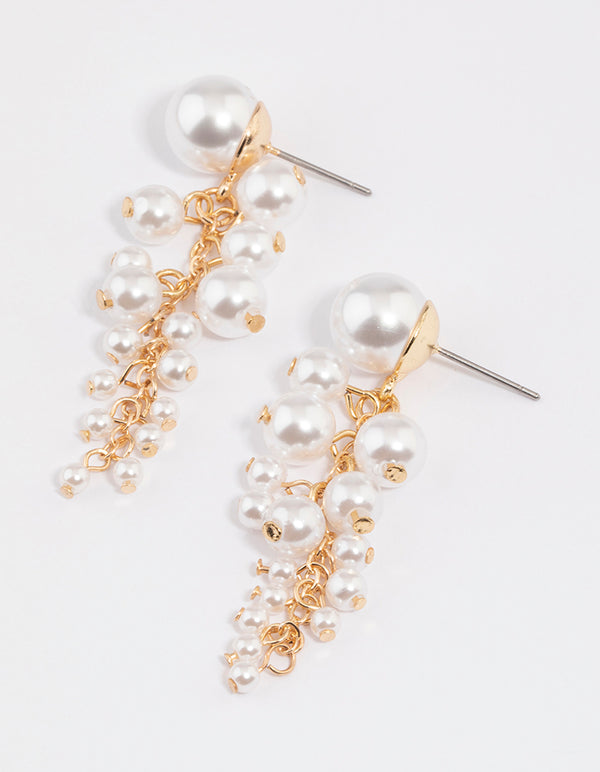 Gold Cascading Pearl Drop Earrings