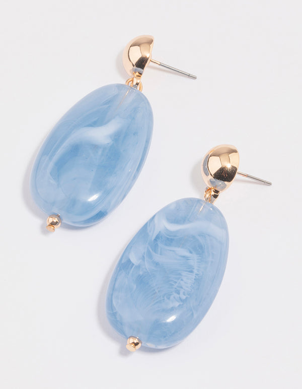 Gold Oval Stone Drop Earrings
