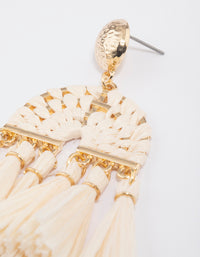 Gold Raffia Tassel Drop Earrings - link has visual effect only