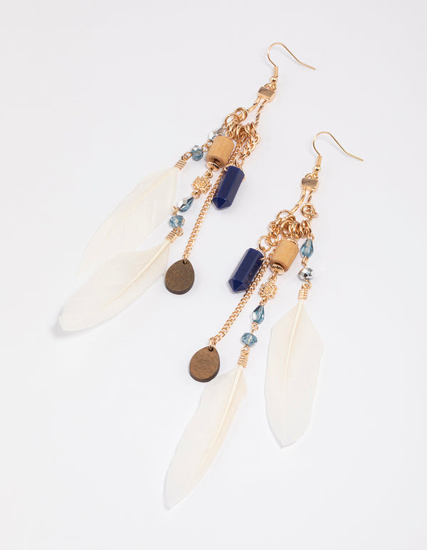 Gold Feather Chain Drop Earrings