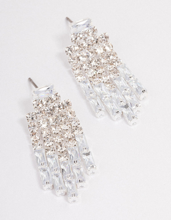 Silver Plated Cubic Zirconia Mesh Statement Drop Earrings