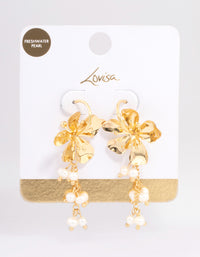 Gold Plated Large Flower Freshwater Pearls Cluster Earrings - link has visual effect only