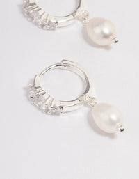 Silver Plated Freshwater Pearl Drop Cubic Zirconia Small Huggie Earrings - link has visual effect only