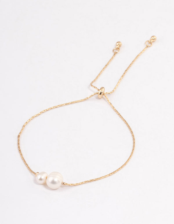 Gold Plated Freshwater Pearl Pendant Toggle Bracelet