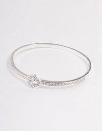 Silver Plated Halo Cubic Zirconia Cuff Bangle - link has visual effect only