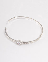 Silver Plated Halo Cubic Zirconia Cuff Bangle - link has visual effect only