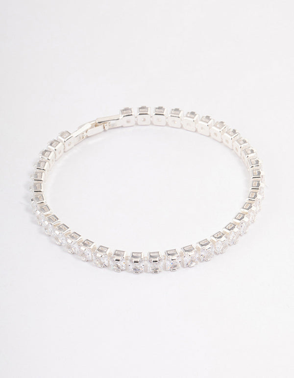 Silver Plated Square Cubic Zirconia Tennis Bracelet