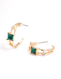 Green Square Stone Illusion Hoop Earrings - link has visual effect only