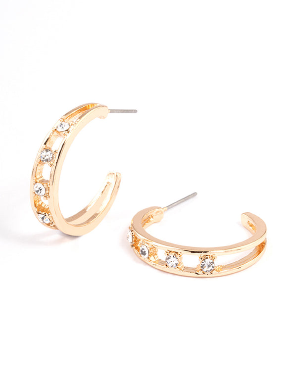 Gold Illusion Diamante Station Hoop Earrings
