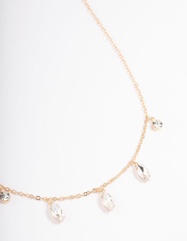 Gold Marquise Station Drop Necklace