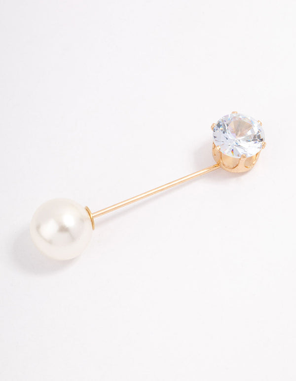 Gold Pearl & Diamante Scarf Pin