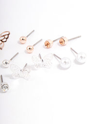Rose Gold Basic Stud & Butterfly Earrings 8-Pack - link has visual effect only