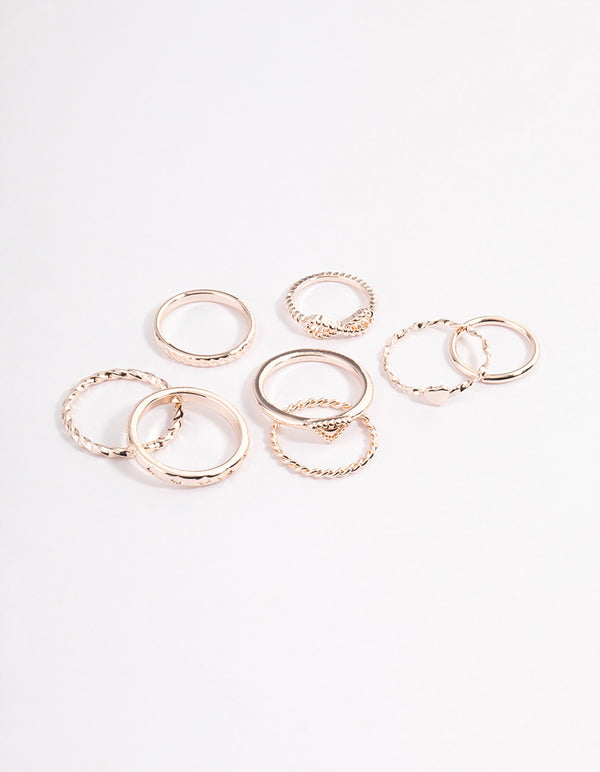 Rose Gold Infinity & Heart Ring 8-Pack