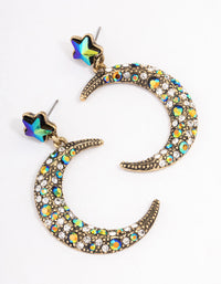 Antique Gold Star Moon Mixed Stone Drop Earrings - link has visual effect only