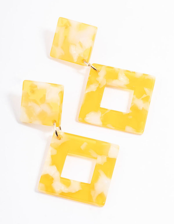 Yellow Acrylic Open Square Drop Earrings