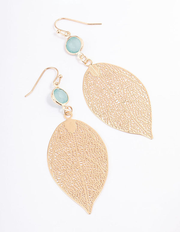 Blush Round Stone Leaf Drop Earrings