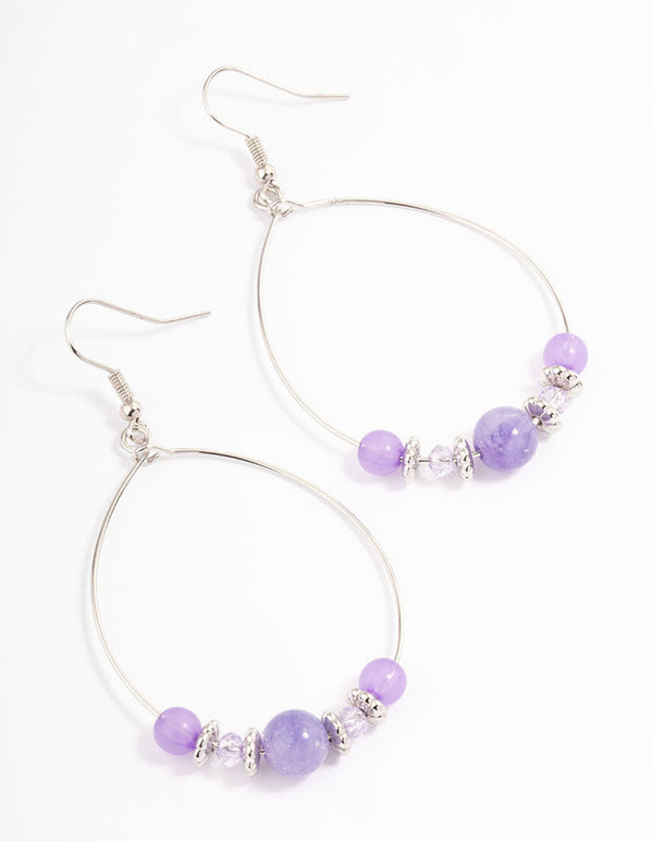 Purple Mixed Stone Wire Drop Earrings