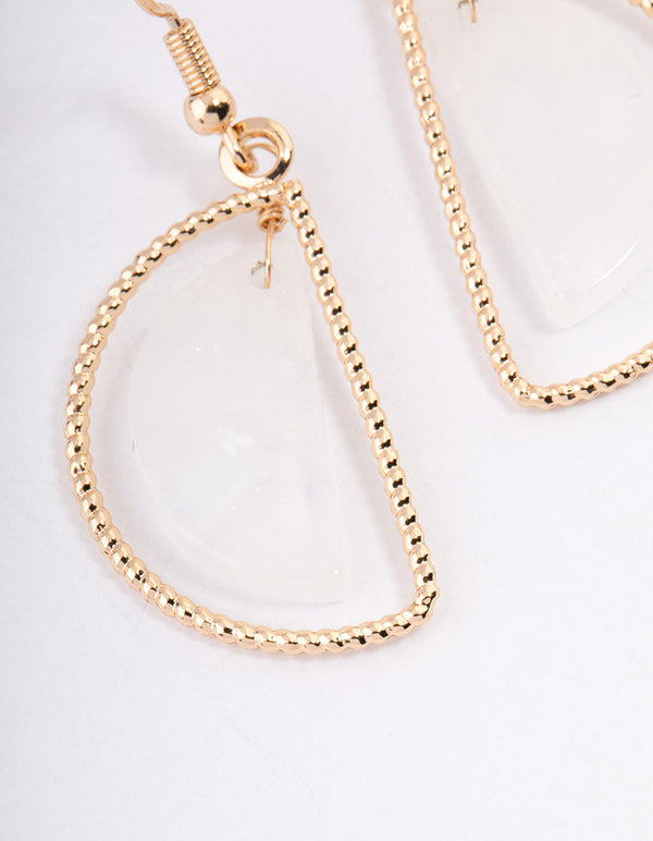 Gold Clear Quartz Half Circle Drop Earrings