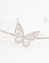 Silver Cubic Zirconia Butterfly Cross Over Cuff Bangle - link has visual effect only